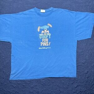 Vintage Walt‎ Disney World Goofy For Pins T Shirt Men XXL Blue Graphic Tee Read